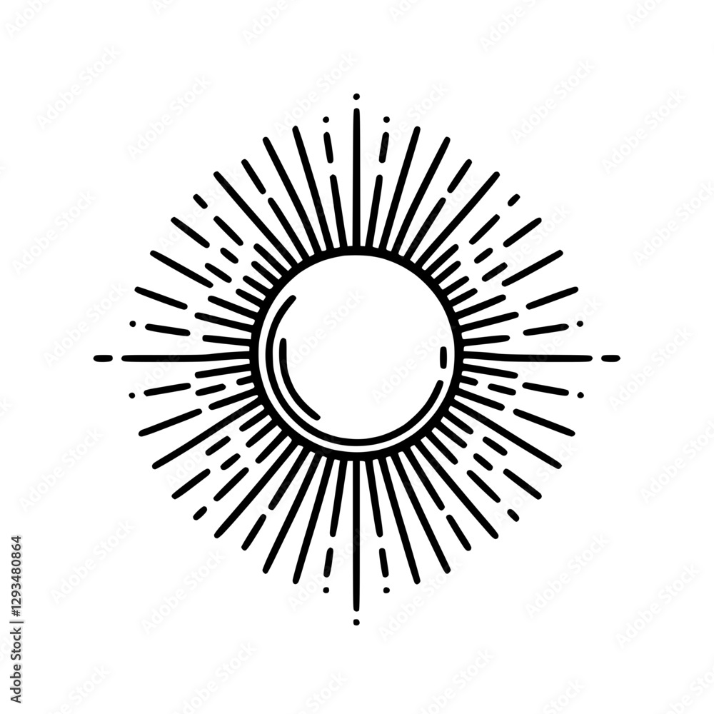 Stylized sun icon, radiant design, nature symbol, black color Stylized sun icon, radiant design, nature symbol, black color