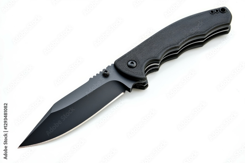 Black tactical knife on solid white background. Neural network AI generated Black tactical knife on solid white background. Neural network AI generated