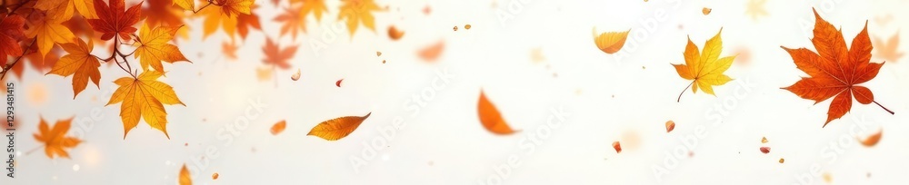 Golden hues of autumn leaves fall onto a pristine white background, fall, landscape Golden hues of autumn leaves fall onto a pristine white background, fall, landscape