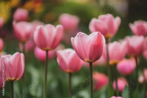 Vibrant Field of Pink Tulips in Springtime Bloom - Floral Beauty and Natural Elegance