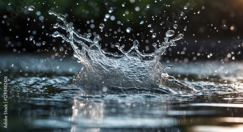 Vibrant water splash creating dynamic ripples and droplets in serene natural setting showcasing fluid motion and refreshing aquatic beauty.