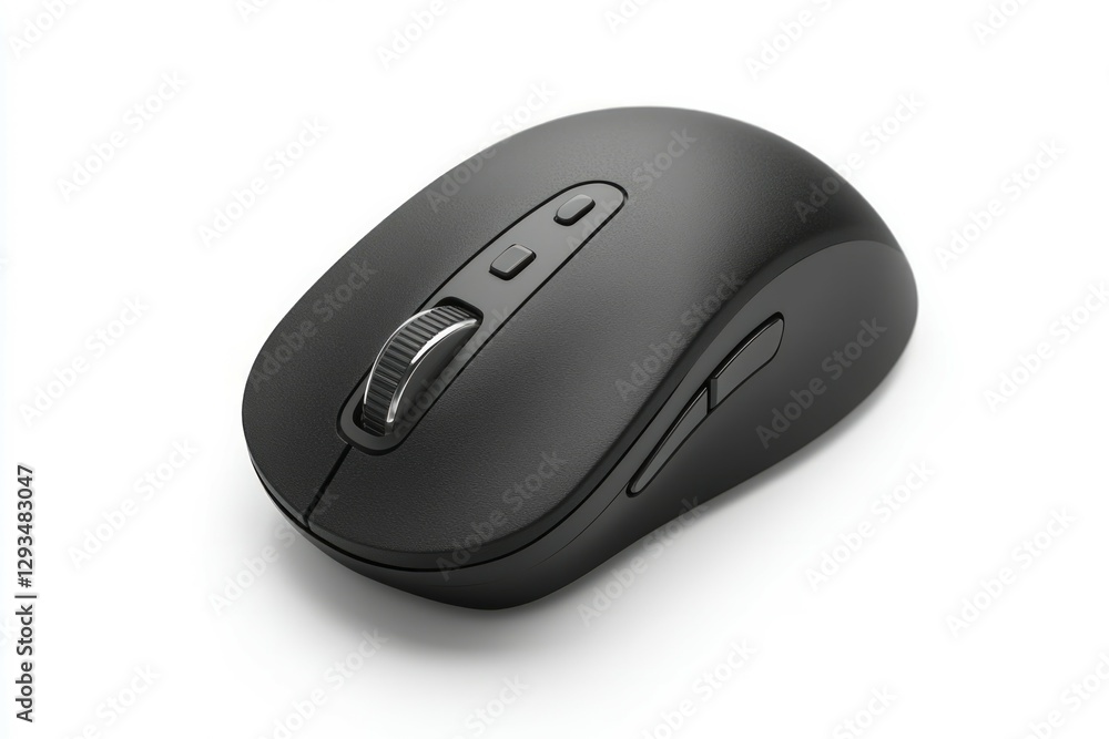 Black computer mouse with scroll wheel on white background. Neural network AI generated Black computer mouse with scroll wheel on white background. Neural network AI generated