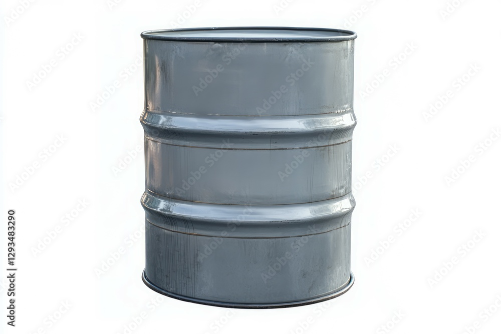 Grey metal drum on clean background. Neural network AI generated Grey metal drum on clean background. Neural network AI generated