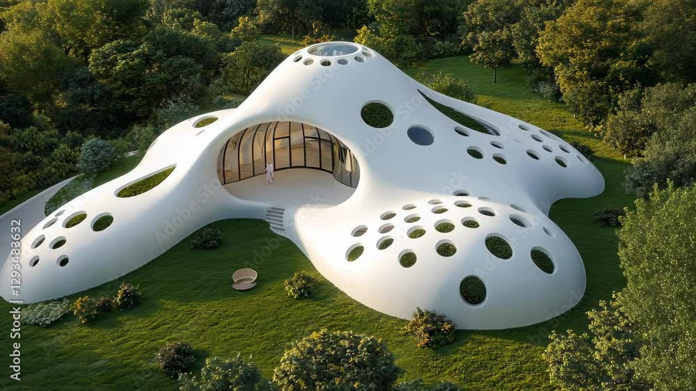 custom made wallpaper toronto digitalUnique organic architecture blends with nature in a lush green landscape