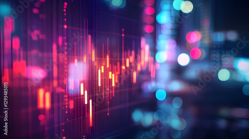 Dynamic financial data visualization urban environment digital art concept night scene softfocus aesthetic