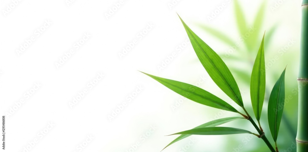 Fototapeta premium Simple isolated bamboo leaf against a plain white background, plain, isolation, nature