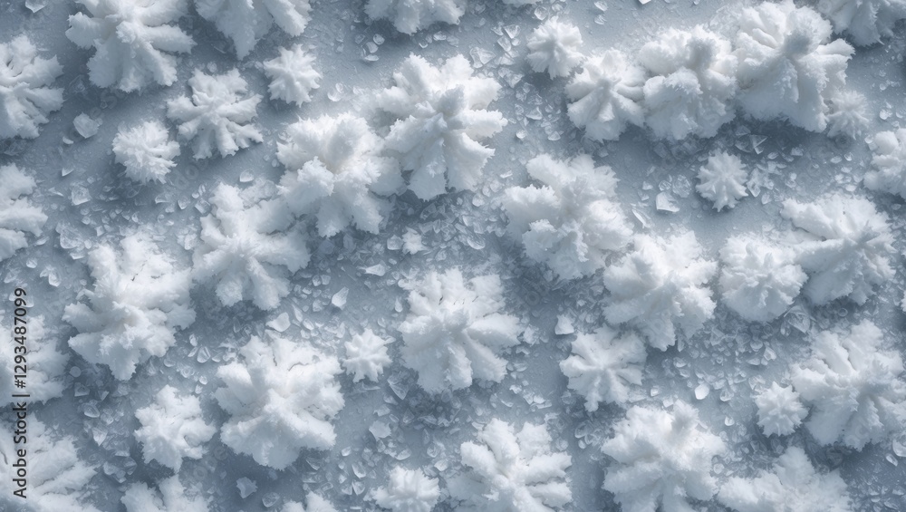 Obraz premium Detailed close-up of pure snow texture showcasing intricate snowflakes on a winter background perfect for seasonal designs or themes.