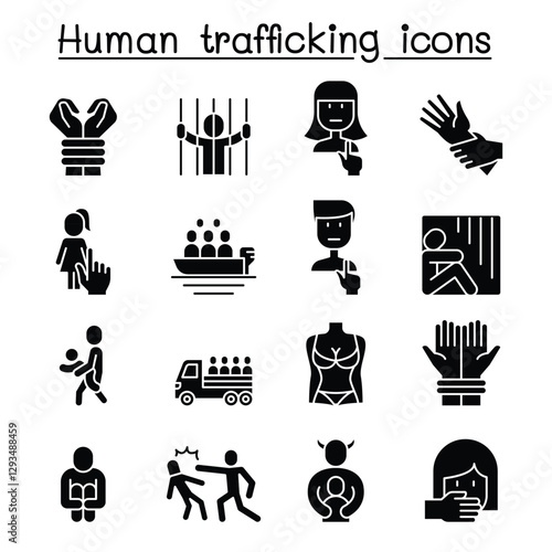 Human trafficking icon set in thin line style