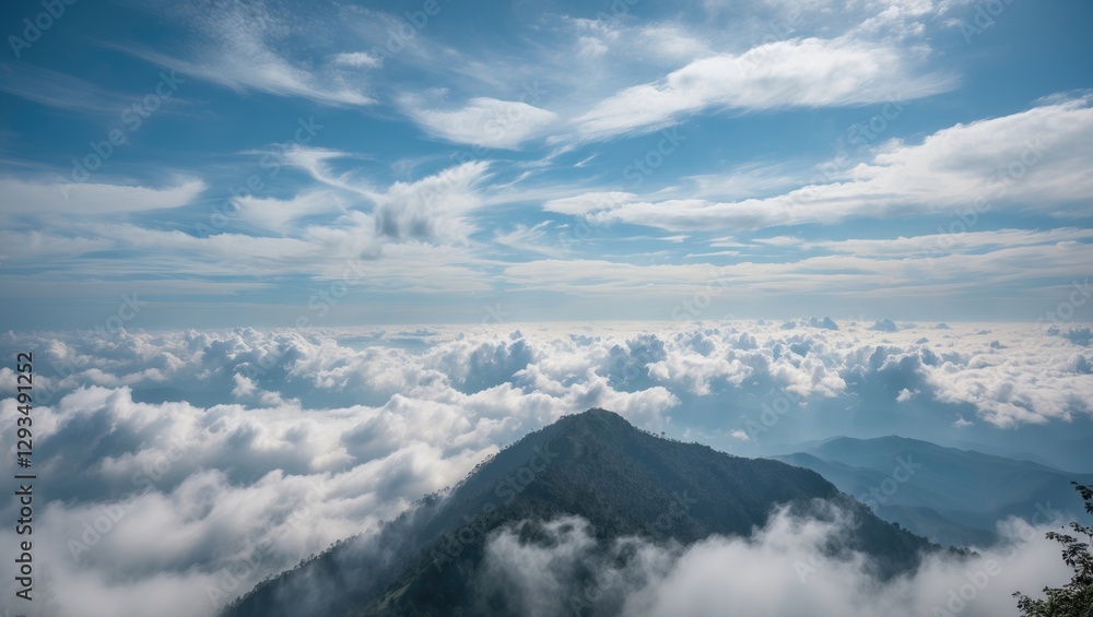 Majestic Mountain Landscape Beneath a Vast Sky with Cloud Cover and Open Space for Text Placement Majestic Mountain Landscape Beneath a Vast Sky with Cloud Cover and Open Space for Text Placement