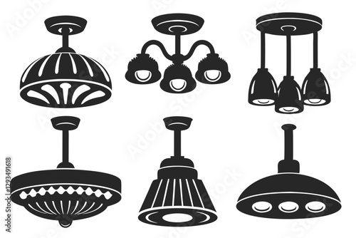 set of Ceiling lights silhouette vector illustration