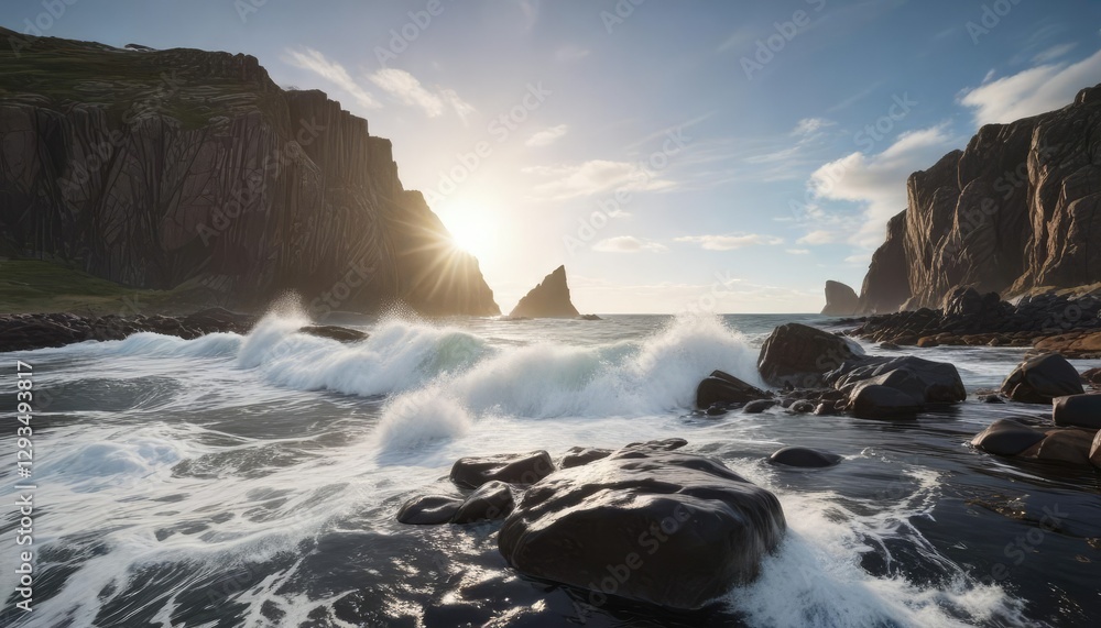 Waves crashing against the rocky shores of Bass Rock, Bass Rock, rock formations Waves crashing against the rocky shores of Bass Rock, Bass Rock, rock formations