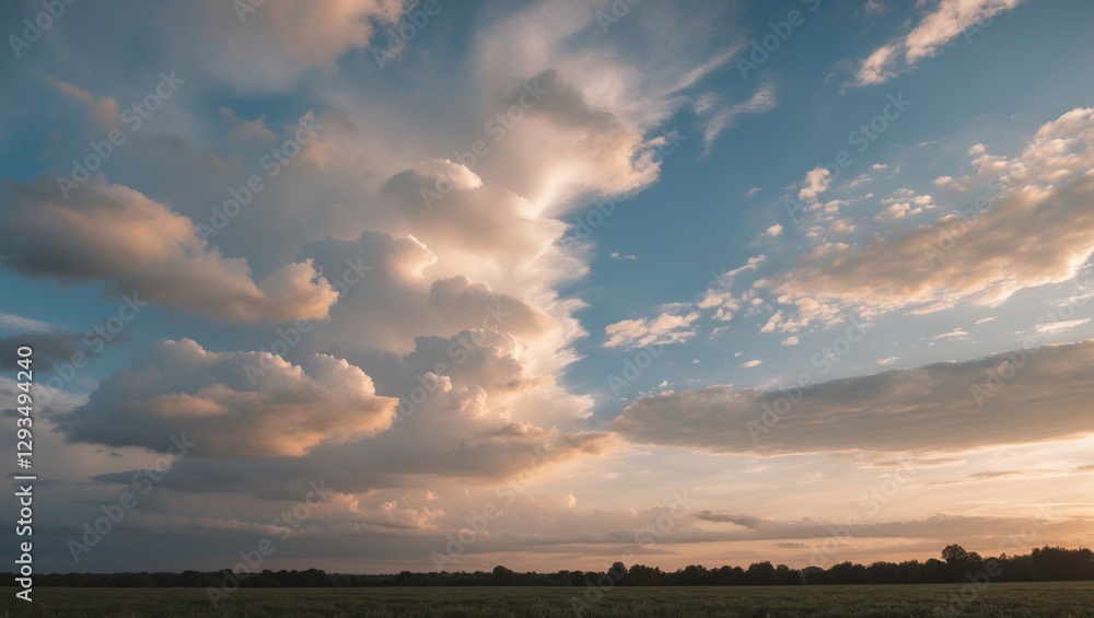 Dramatic Clouds and Blue Sky Over Open Field During Late Afternoon Light Dramatic Clouds and Blue Sky Over Open Field During Late Afternoon Light