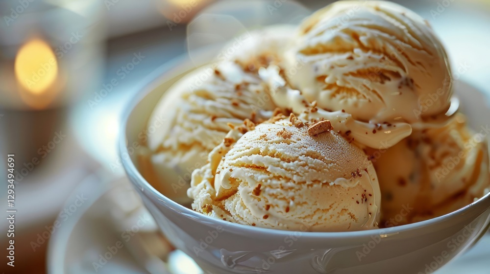Delicious Vanilla Ice Cream Scoops in Bowl with Nuts Topping Delicious Vanilla Ice Cream Scoops in Bowl with Nuts Topping