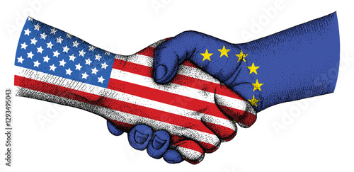 Handshake with flags of EU and USA