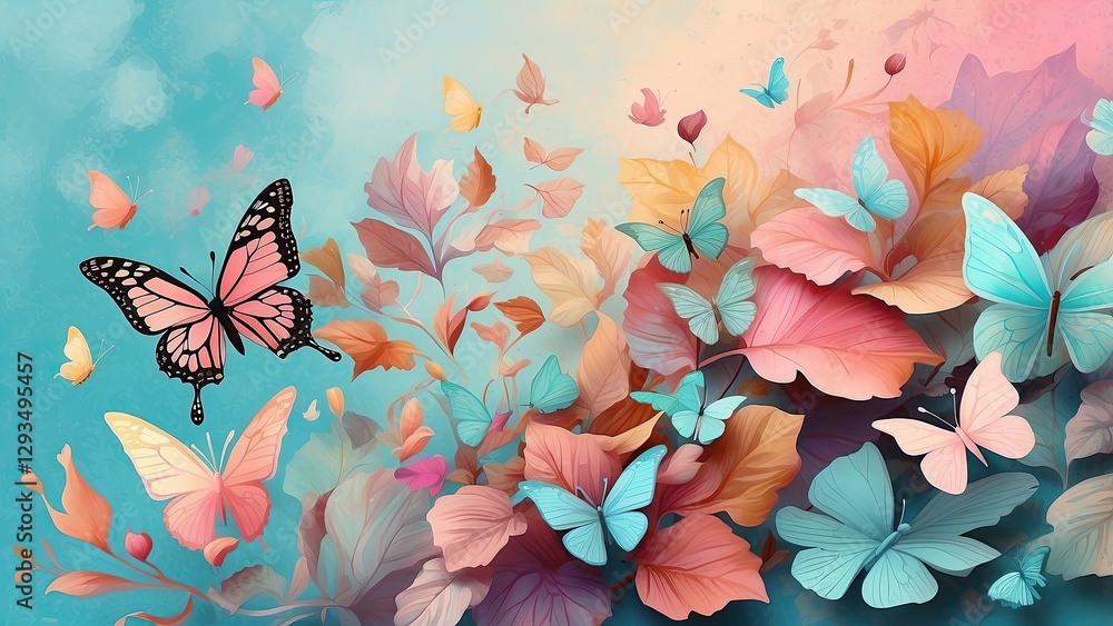 Illustration of various butterflies, predominantly orange and black Illustration of various butterflies, predominantly orange and black