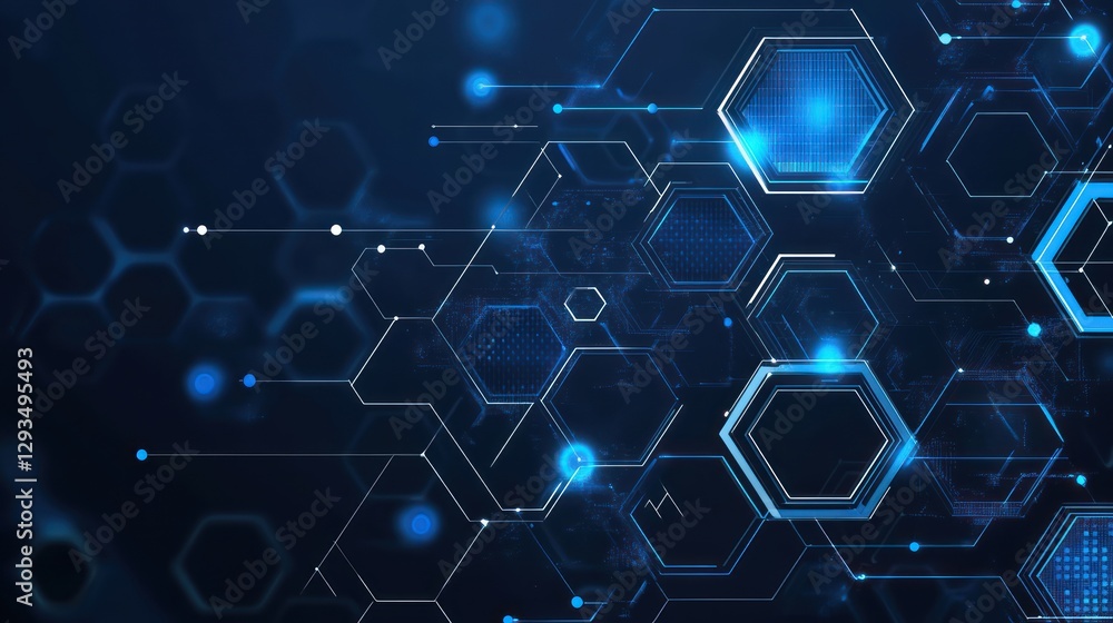 Abstract digital network background, glowing hexagons, data flow, technology concept, website banner Abstract digital network background, glowing hexagons, data flow, technology concept, website banner