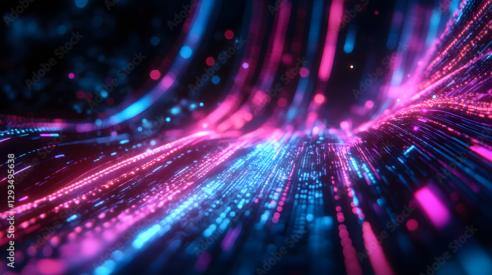 Neon electric currents flowing through a cyberstock cityscape futuristic digital environment high-tech perspective Neon electric currents flowing through a cyberstock cityscape futuristic digital environment high-tech perspective