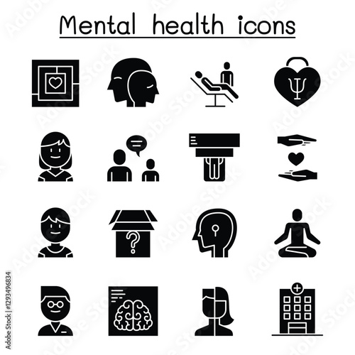 Mental health & psychology icon set in thin line style