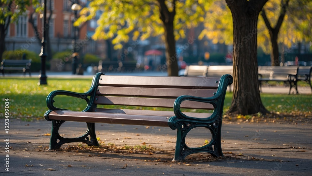 Charming park bench surrounded by autumn foliage in a serene outdoor setting inviting relaxation and reflection. Charming park bench surrounded by autumn foliage in a serene outdoor setting inviting relaxation and reflection.