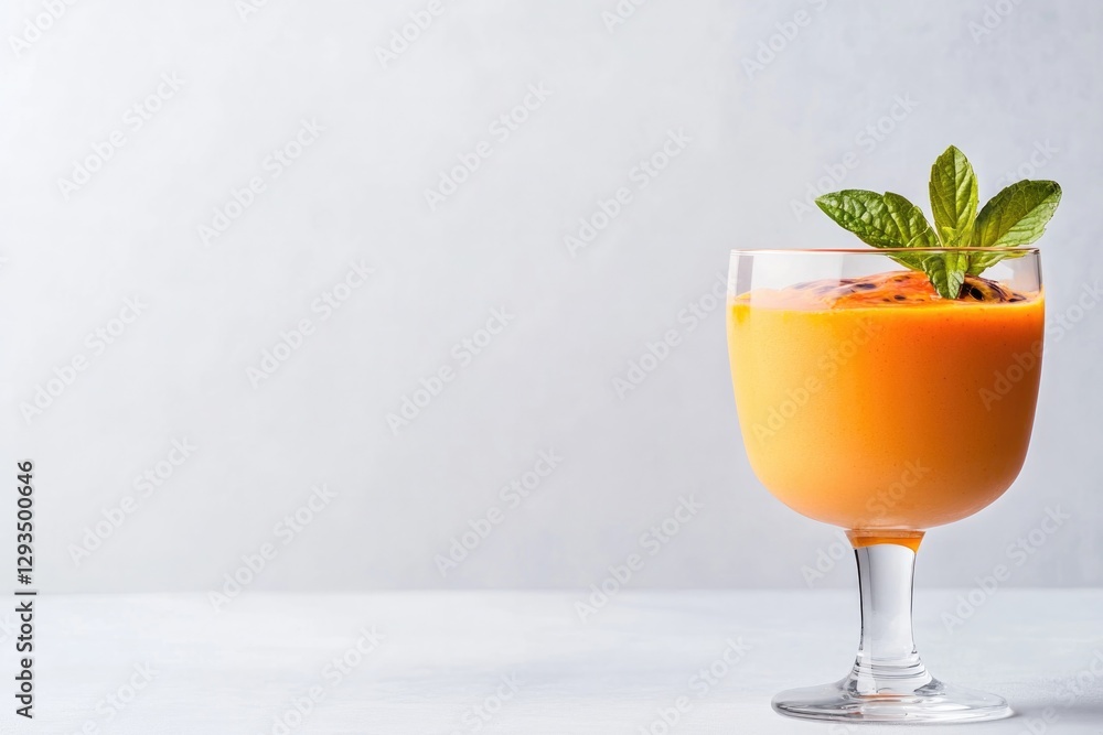 Bright orange drink garnished with fresh mint leaves in elegant Bright orange drink garnished with fresh mint leaves in elegant
