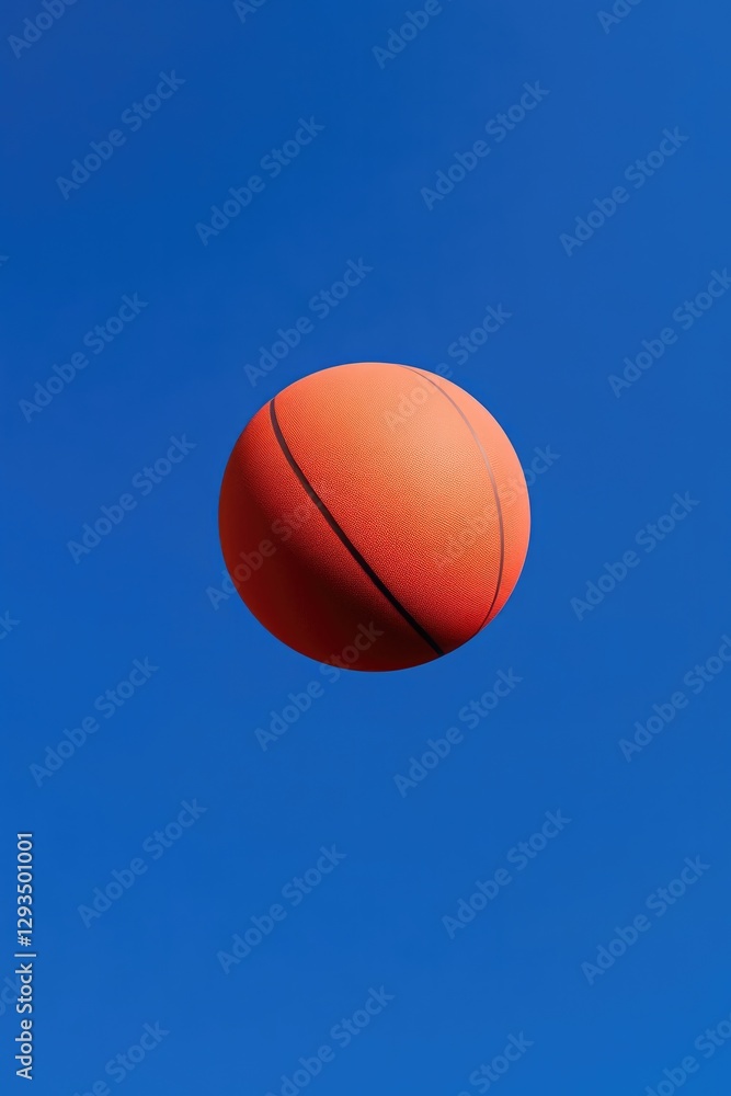 Bright orange basketball floating against clear blue sky evokes Bright orange basketball floating against clear blue sky evokes
