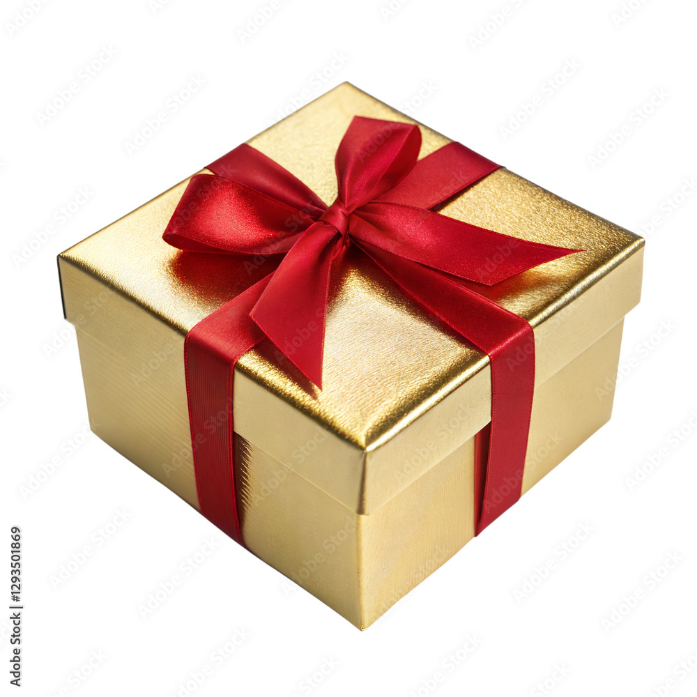 Luxurious Gold Gift Box with Red Ribbon Luxurious Gold Gift Box with Red Ribbon