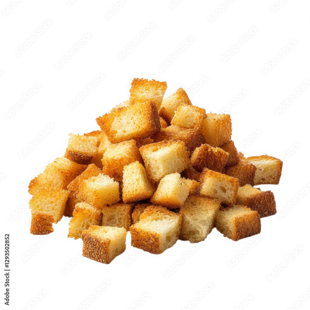 pile of golden-brown croutons. small cubes of toasted bread. arranged in a casual mound they are crispy and have a crunchy texture. often used as a garnish for soups. salads. or as a snack the backgro pile of golden-brown croutons. small cubes of toasted bread. arranged in a casual mound they are crispy and have a crunchy texture. often used as a garnish for soups. salads. or as a snack the backgro