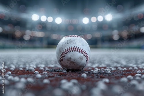 Close-up baseball on the infield, sport concept. Neural network ai generated photo