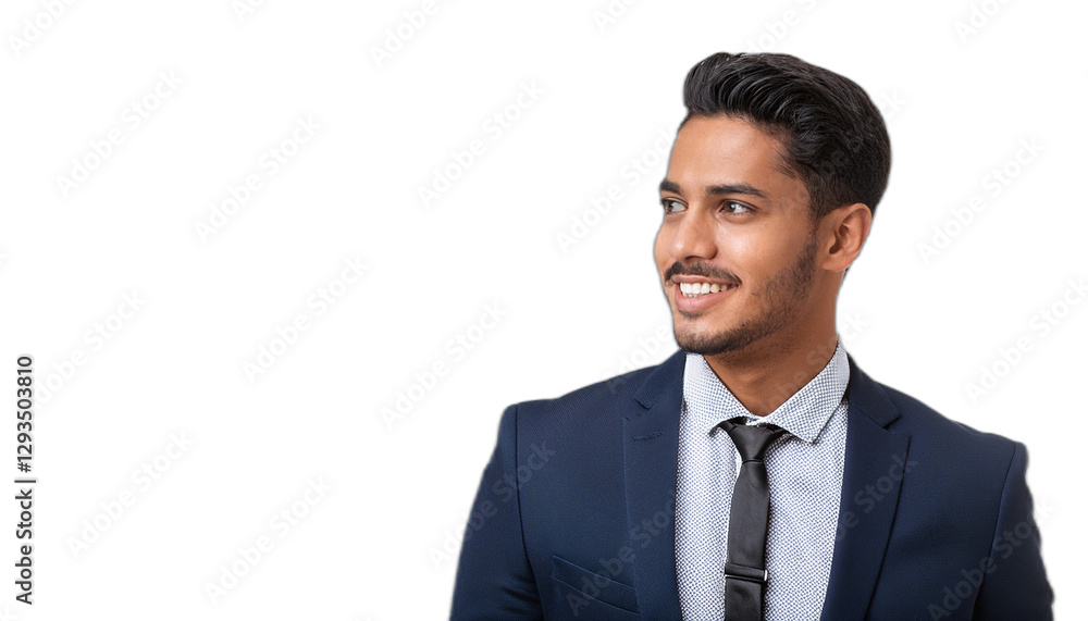 Portrait of young handsome businessman looking away with smile on face