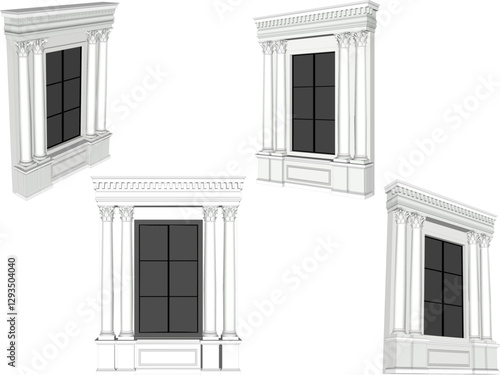 vector sketch illustration of classic vintage old colonial house building design with large columns 