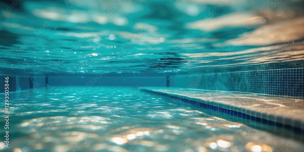 Obraz premium Serene Underwater View of Swimming Pool with Clear Water and Soft Reflections Ideal for Relaxation and Leisure Themes