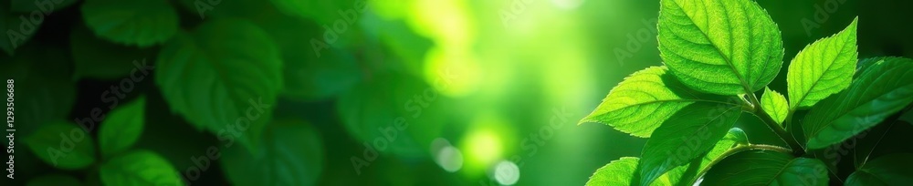 Obraz premium Deep emerald green, sunlight filtering through dense leaves, paradise, jungle