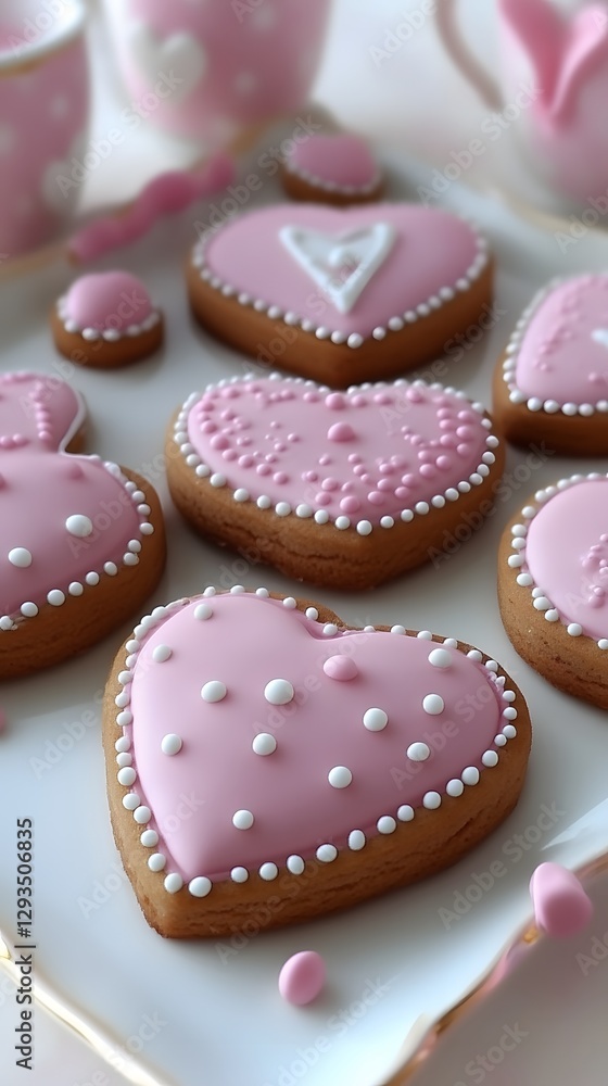 Delicate Pink Heart-Shaped Cookies on a Plate Delicate Pink Heart-Shaped Cookies on a Plate