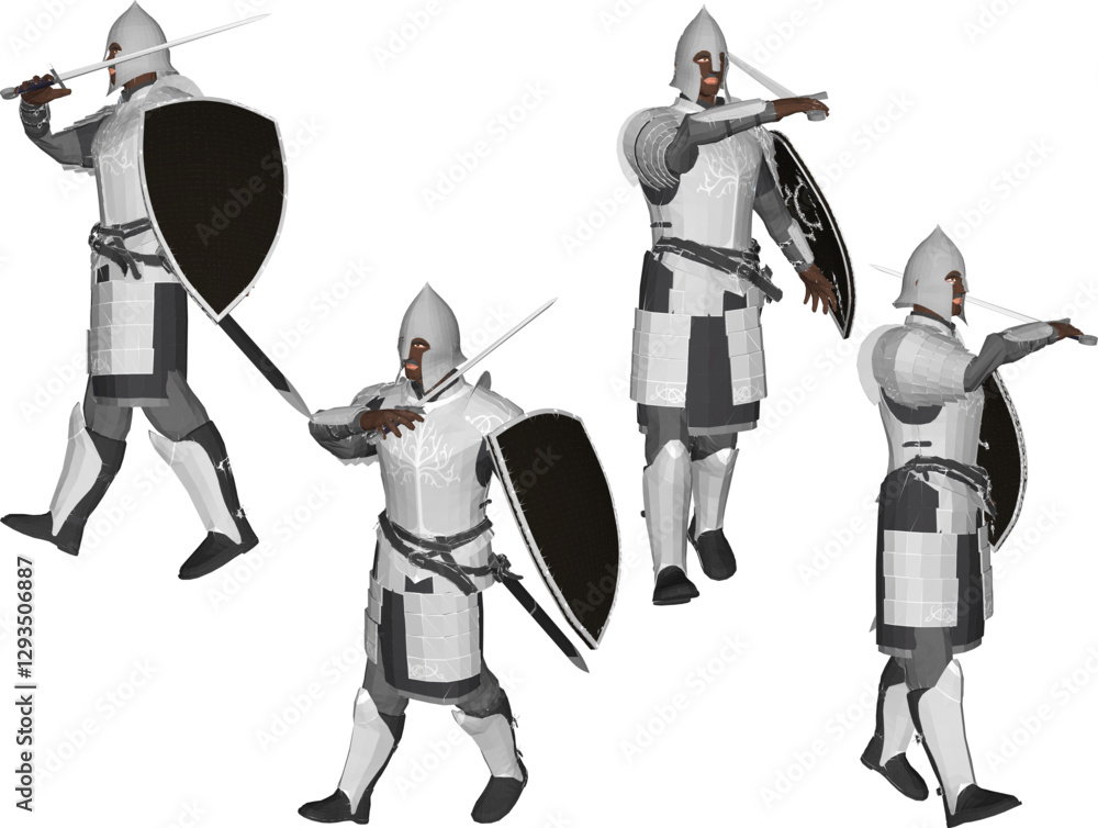 Obraz premium vector sketch illustration of royal soldier design with sword and shield weapon wearing iron armor