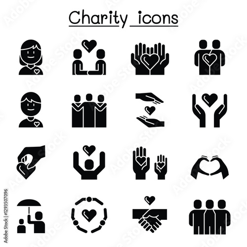 Charity, Kindness, Friendship, care icon set in thin line style