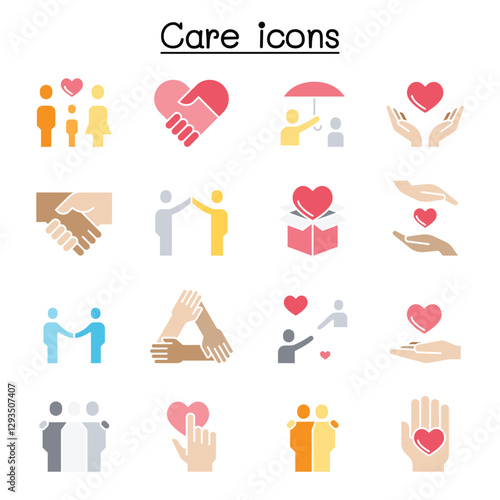 Care, Kindness, Generous icon set in thin line style