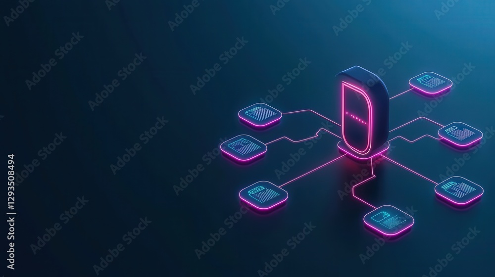 marketing automation workflow performance concept. Digital lock surrounded by network connections in a futuristic design. marketing automation workflow performance concept. Digital lock surrounded by network connections in a futuristic design.