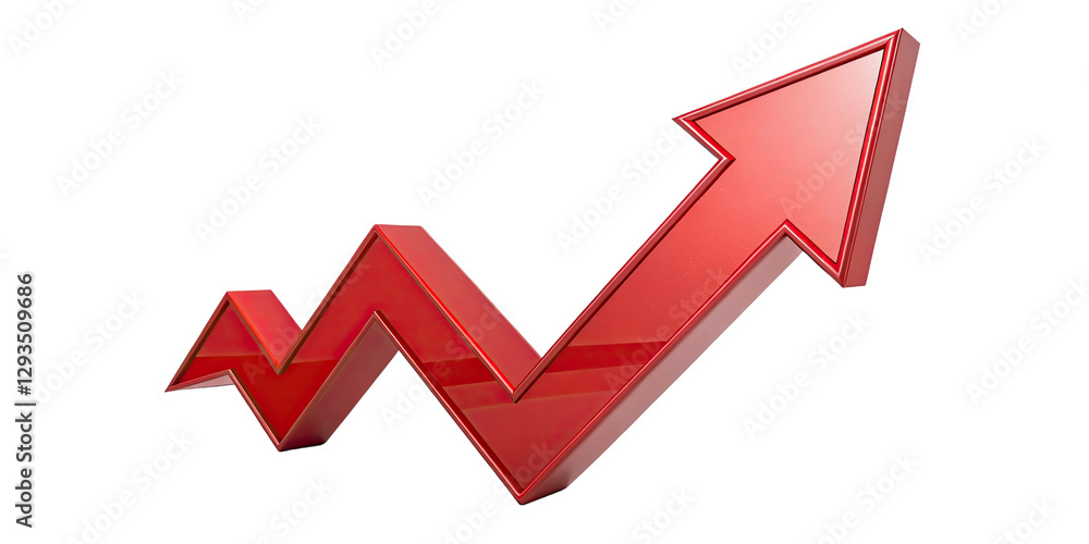 Red upward arrow graph showing rising trend, cut out Red upward arrow graph showing rising trend, cut out