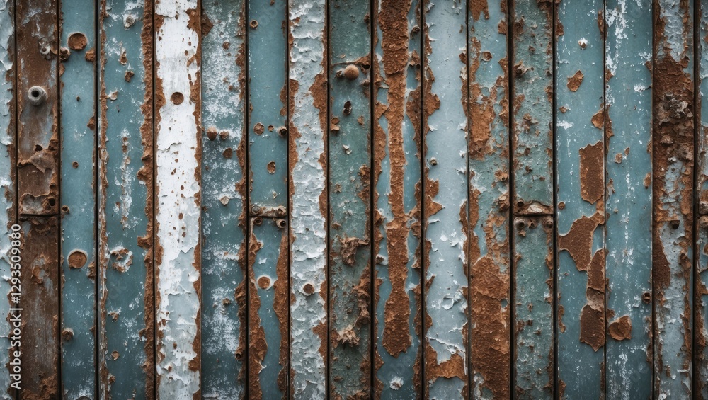 Rustic zinc texture with peeling paint and weathered metal, showcasing vertical stripes and aging effects for artistic backgrounds. Rustic zinc texture with peeling paint and weathered metal, showcasing vertical stripes and aging effects for artistic backgrounds.