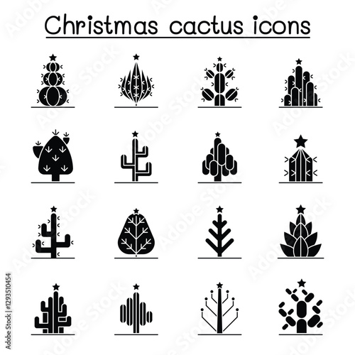 Christmas cactus icon set in thin line style