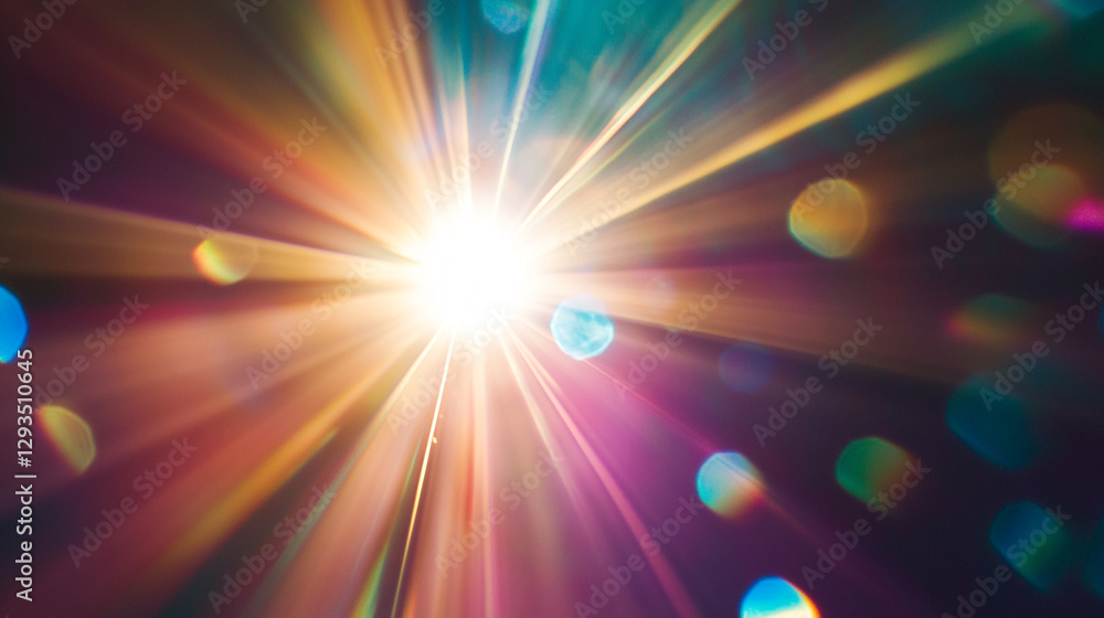 Obraz premium Bright colorful light rays burst background abstract design image sun lens glow beam flare shine