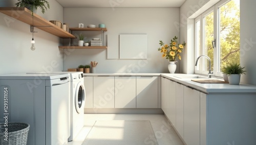 Wallpaper Mural Bright, spacious laundry room with high-end appliances, dryer, gray Torontodigital.ca