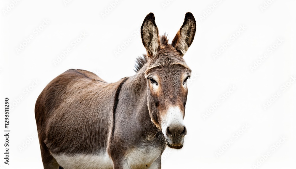 Isolated Donkey on White Background Serene and Majestic Stallion Gazes with Wise Eyes Amidst a Crisp, Pure Backdrop, Perfect for Digital Art, Home Decor, or Design Inspiration. Isolated Donkey on White Background Serene and Majestic Stallion Gazes with Wise Eyes Amidst a Crisp, Pure Backdrop, Perfect for Digital Art, Home Decor, or Design Inspiration.