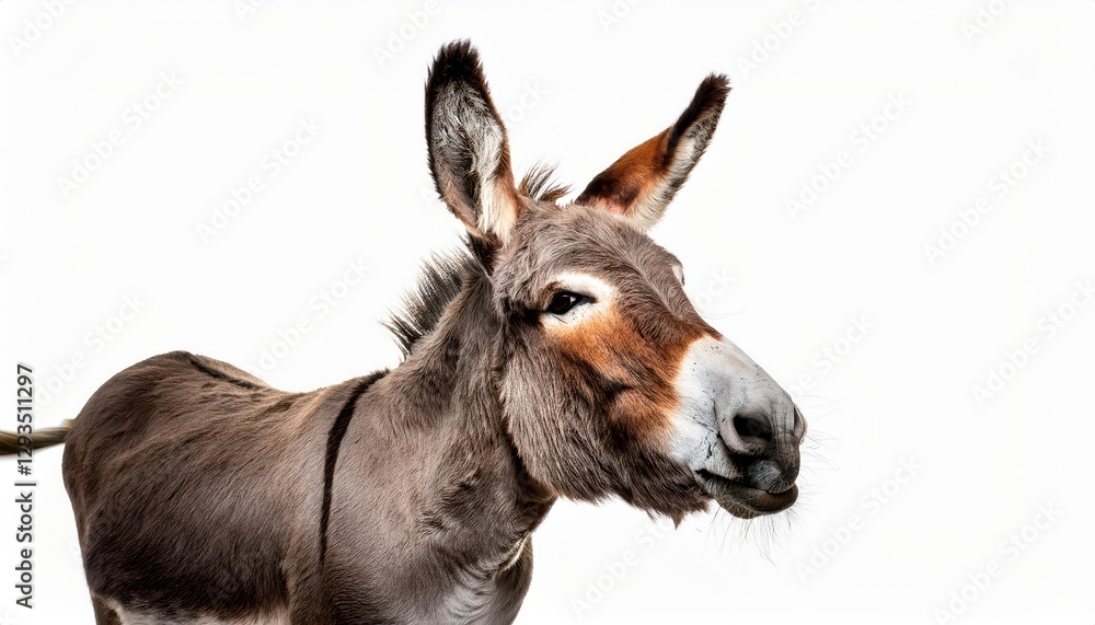 Striking Portrait of an Isolated Donkey Against a Pure White Backdrop, Capturing the Majesty and Solitude of this Resilient Animal with a Minimalist Aesthetic. Striking Portrait of an Isolated Donkey Against a Pure White Backdrop, Capturing the Majesty and Solitude of this Resilient Animal with a Minimalist Aesthetic.