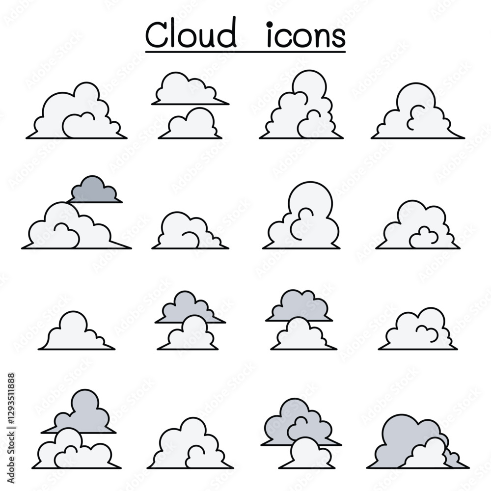 Cloud icons set in thin line style Cloud icons set in thin line style
