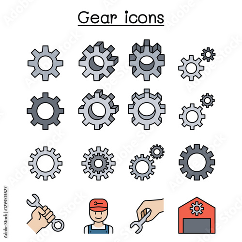 Gear, fix, maintenance, repairman icon set in thin line style