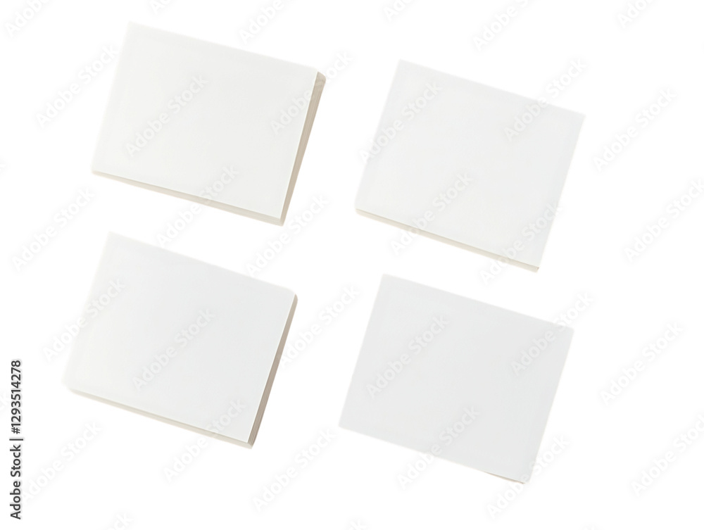 Four Blank White Square Sticky Notes on a Transparent Background, PNG Four Blank White Square Sticky Notes on a Transparent Background, PNG