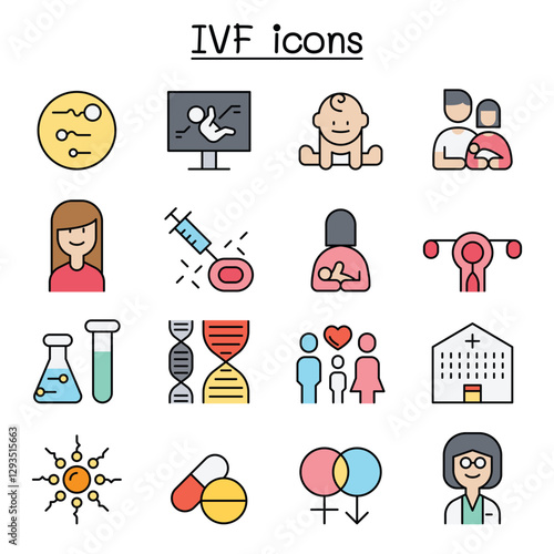 IVF, In Vitro Fertilization icon set in thin line style
