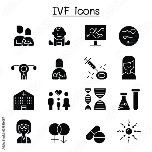 IVF, In Vitro Fertilization icon set in thin line style