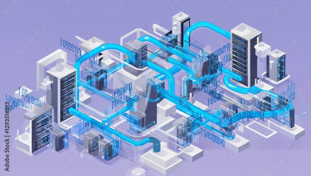Data flow, server network, digital infrastructure Data flow, server network, digital infrastructure